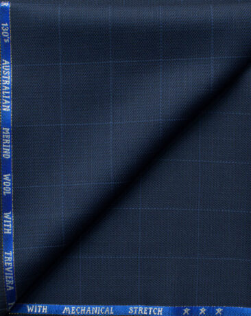 J.Hampstead Men's 60% Wool Checks Super 130's1.30 Meter Unstitched Trouser Fabric (Dark Blue)