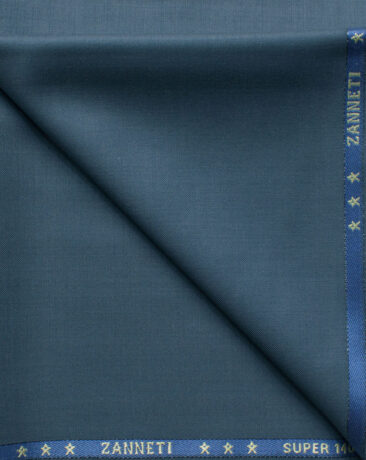 J.Hampstead Men's 60% Wool Solids Super 140's1.30 Meter Unstitched Trouser Fabric (Aegean Blue)