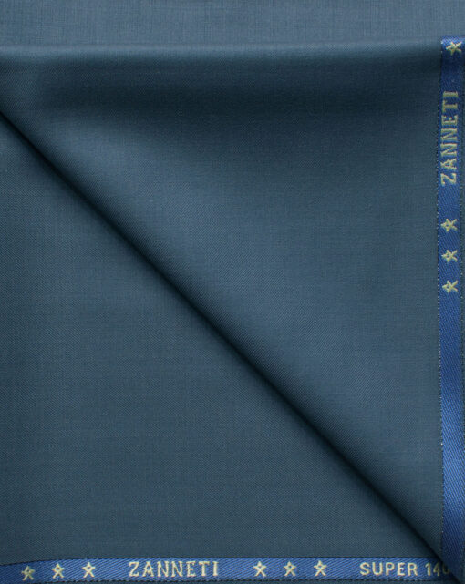 J.Hampstead Men's 60% Wool Solids Super 140's1.30 Meter Unstitched Trouser Fabric (Aegean Blue)