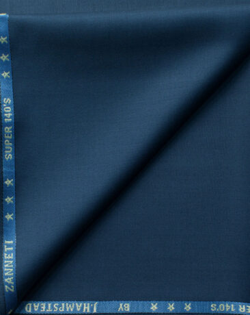 J.Hampstead Men's 60% Wool Solids Super 140's1.30 Meter Unstitched Trouser Fabric (Peacock Blue)