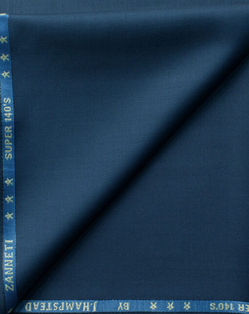 J.Hampstead Men's 60% Wool Solids Super 140's1.30 Meter Unstitched Trouser Fabric (Peacock Blue)