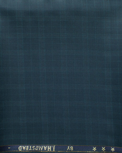J.Hampstead Men's 60% Wool Checks Super 140's1.30 Meter Unstitched Trouser Fabric (Ocean Blue)