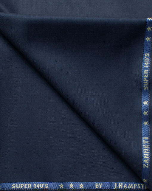 J.Hampstead Men's 60% Wool Solids Super 140's1.30 Meter Unstitched Trouser Fabric (Dark Blue)