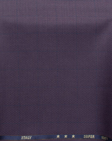J.Hampstead Men's 60% Wool Checks Super 130's1.30 Meter Unstitched Trouser Fabric (Dark Purple)