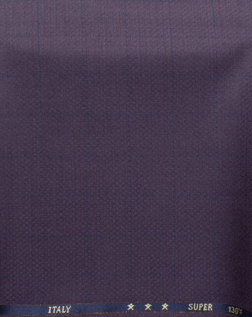 J.Hampstead Men's 60% Wool Checks Super 130's1.30 Meter Unstitched Trouser Fabric (Dark Purple)