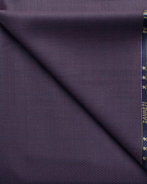 J.Hampstead Men's 60% Wool Checks Super 130's1.30 Meter Unstitched Trouser Fabric (Dark Purple)