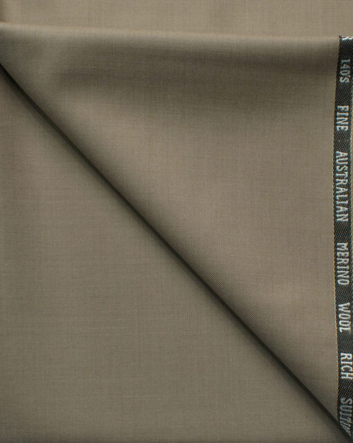 J.Hampstead Men's 60% Wool Solids Super 140's1.30 Meter Unstitched Trouser Fabric (Light Brown)