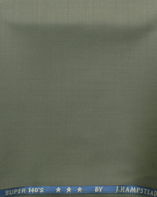 J.Hampstead Men's 60% Wool Solids Super 140's1.30 Meter Unstitched Trouser Fabric (Olive Green)