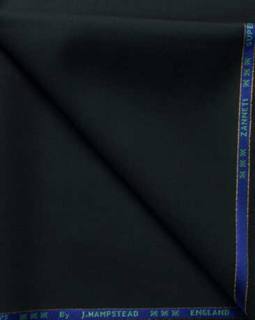 J.Hampstead Men's 60% Wool Solids Super 140's1.30 Meter Unstitched Trouser Fabric (Black)