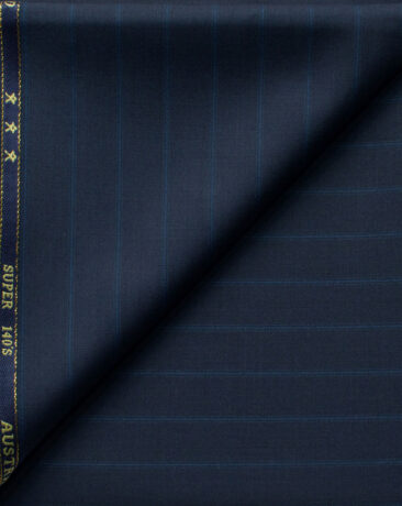 J.Hampstead Men's 60% Wool Striped Super 140's1.30 Meter Unstitched Trouser Fabric (Dark Blue)
