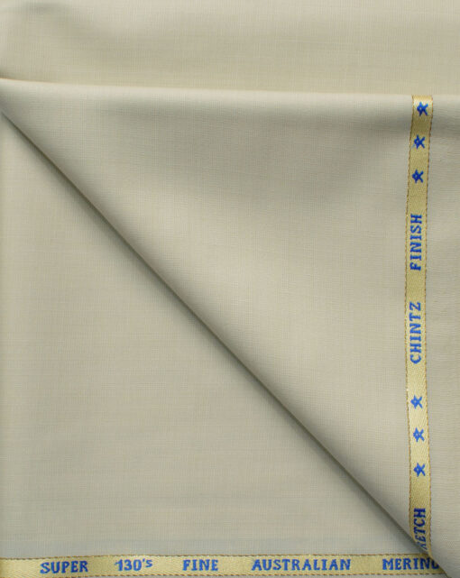 J.Hampstead Men's 60% Wool Self Design Super 130's1.30 Meter Unstitched Trouser Fabric (Cream)