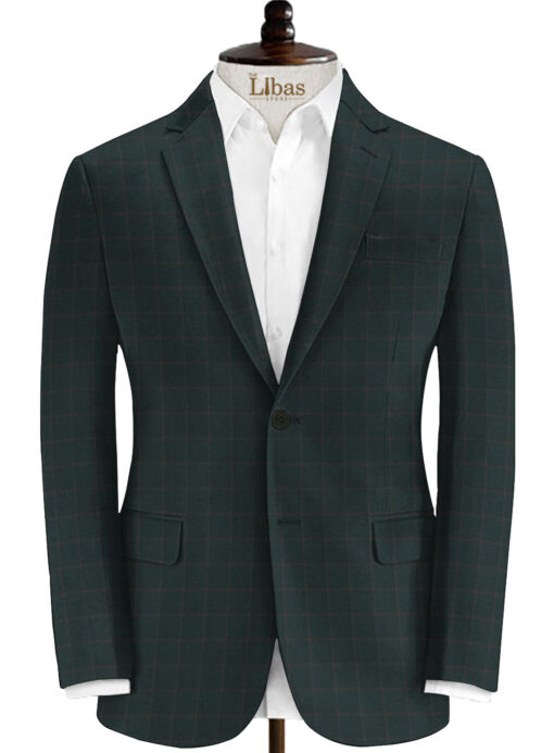 Luigi Bernardo Men's High Twisted Terry Rayon Checks 3.75 Meter Unstitched Suiting Fabric (Dark Sea Green)