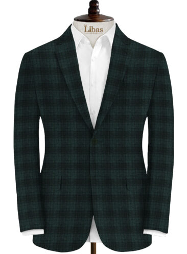 Modella Men's Acrylic Checks 2.25 Meter Unstitched Faux Tweed Jacketing & Blazer Fabric (Black & Green)