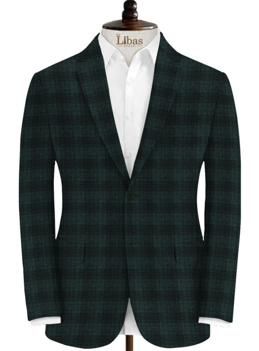Modella Men's Acrylic Checks 2.25 Meter Unstitched Faux Tweed Jacketing & Blazer Fabric (Black & Green)