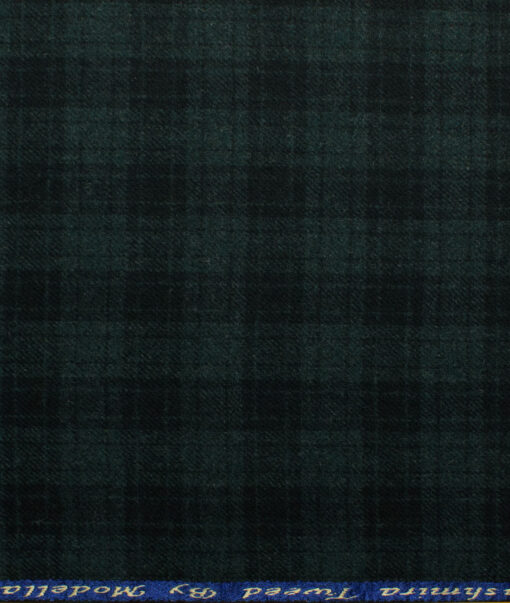 Modella Men's Acrylic Checks 2.25 Meter Unstitched Faux Tweed Jacketing & Blazer Fabric (Black & Green)