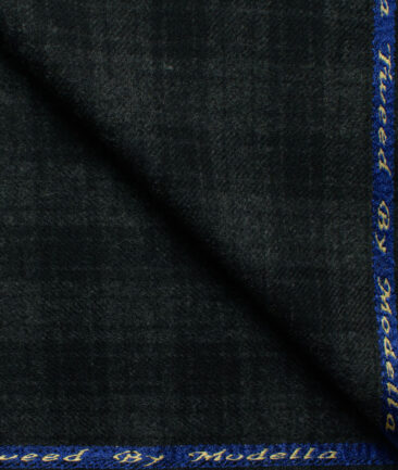 Modella Men's Acrylic Checks 2.25 Meter Unstitched Faux Tweed Jacketing & Blazer Fabric (Black & Grey)