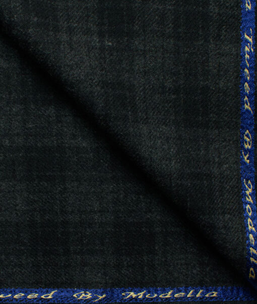 Modella Men's Acrylic Checks 2.25 Meter Unstitched Faux Tweed Jacketing & Blazer Fabric (Black & Grey)