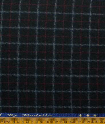 Modella Men's Acrylic Checks 2.25 Meter Unstitched Faux Tweed Jacketing & Blazer Fabric (Black