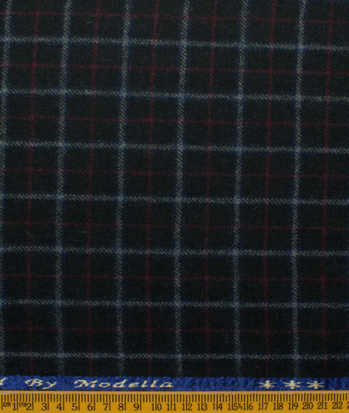 Modella Men's Acrylic Checks 2.25 Meter Unstitched Faux Tweed Jacketing & Blazer Fabric (Black