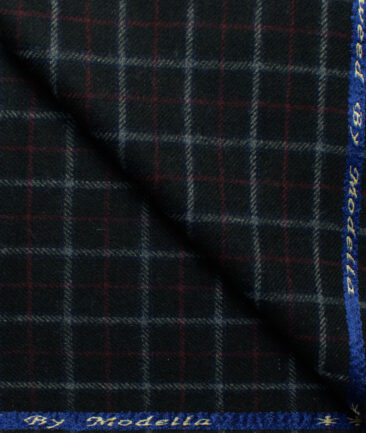 Modella Men's Acrylic Checks 2.25 Meter Unstitched Faux Tweed Jacketing & Blazer Fabric (Black