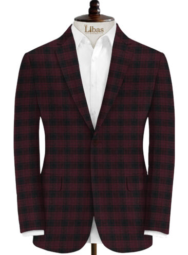 Modella Men's Acrylic Checks 2.25 Meter Unstitched Faux Tweed Jacketing & Blazer Fabric (Black & Maroon)