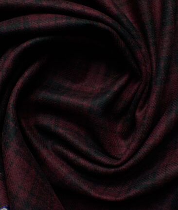Modella Men's Acrylic Checks 2.25 Meter Unstitched Faux Tweed Jacketing & Blazer Fabric (Black & Maroon)