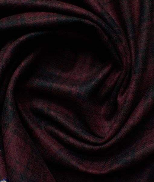 Modella Men's Acrylic Checks 2.25 Meter Unstitched Faux Tweed Jacketing & Blazer Fabric (Black & Maroon)