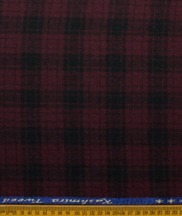 Modella Men's Acrylic Checks 2.25 Meter Unstitched Faux Tweed Jacketing & Blazer Fabric (Black & Maroon)