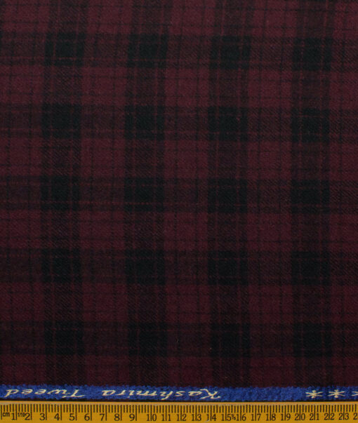 Modella Men's Acrylic Checks 2.25 Meter Unstitched Faux Tweed Jacketing & Blazer Fabric (Black & Maroon)