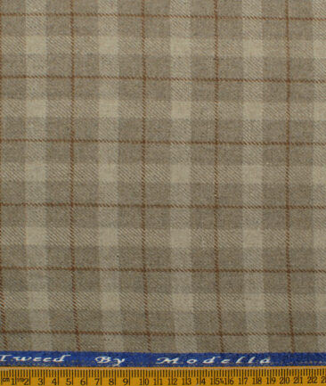 Modella Men's Acrylic Checks 2.25 Meter Unstitched Faux Tweed Jacketing & Blazer Fabric (Light Brown)