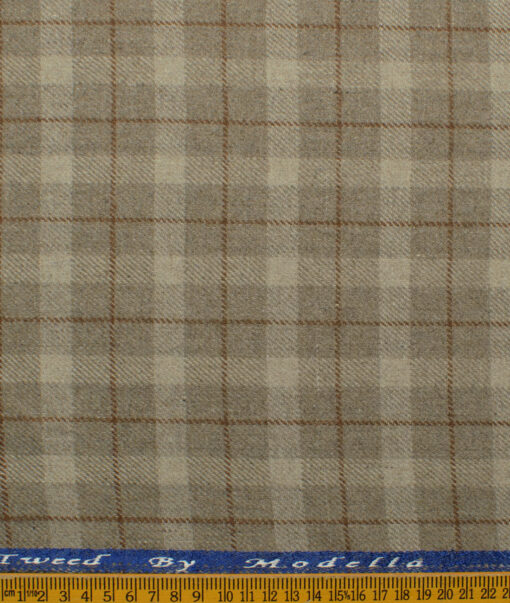 Modella Men's Acrylic Checks 2.25 Meter Unstitched Faux Tweed Jacketing & Blazer Fabric (Light Brown)