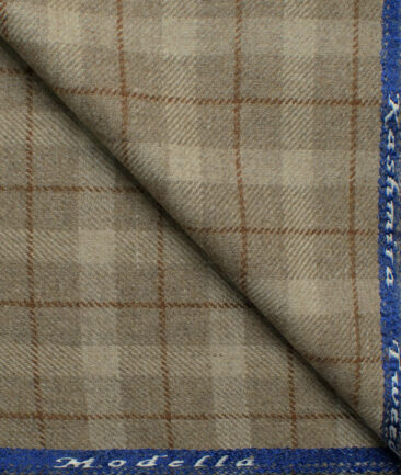Modella Men's Acrylic Checks 2.25 Meter Unstitched Faux Tweed Jacketing & Blazer Fabric (Light Brown)