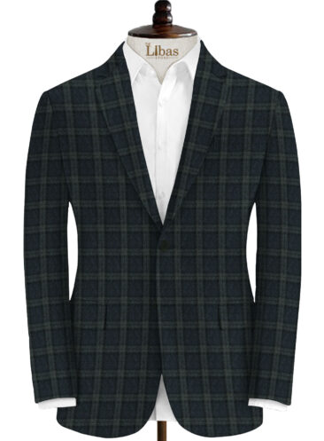 Modella Men's Acrylic Checks 2.25 Meter Unstitched Faux Tweed Jacketing & Blazer Fabric (Dark Blue & Grey)