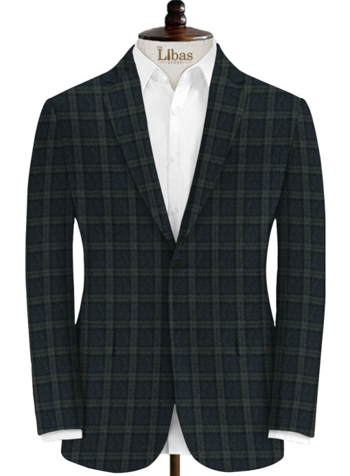 Modella Men's Acrylic Checks 2.25 Meter Unstitched Faux Tweed Jacketing & Blazer Fabric (Dark Blue & Grey)