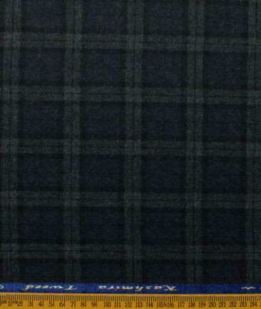 Modella Men's Acrylic Checks 2.25 Meter Unstitched Faux Tweed Jacketing & Blazer Fabric (Dark Blue & Grey)