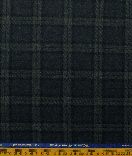 Modella Men's Acrylic Checks 2.25 Meter Unstitched Faux Tweed Jacketing & Blazer Fabric (Dark Blue & Grey)