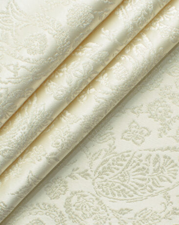 Nemesis Men's Terry Rayon Self Design 2.25 Meter Unstitched Ethnic Fabric (Cream)