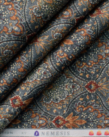 Nemesis Men's Terry Rayon Printed 2.25 Meter Unstitched Ethnic Fabric (Grey)
