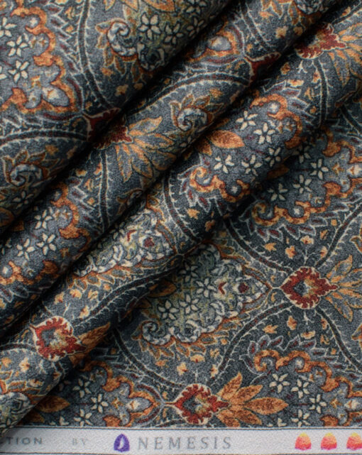 Nemesis Men's Terry Rayon Printed 2.25 Meter Unstitched Ethnic Fabric (Grey)