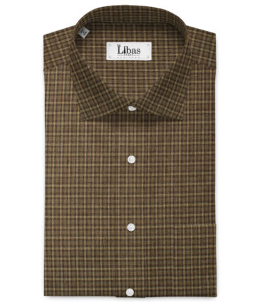 Ocm Men's Acrylic Wool Checks 2.25 Meter Unstitched Shirting Fabric (Beige & Brown)