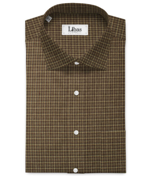 Ocm Men's Acrylic Wool Checks 2.25 Meter Unstitched Shirting Fabric (Beige & Brown)
