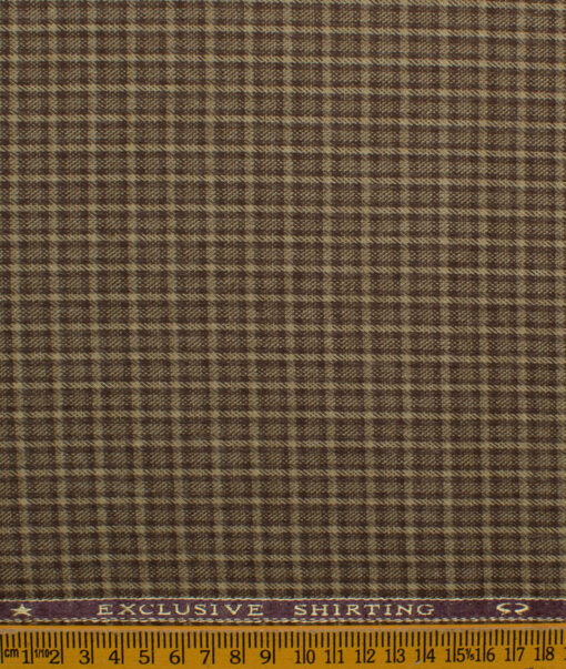 Ocm Men's Acrylic Wool Checks 2.25 Meter Unstitched Shirting Fabric (Beige & Brown)