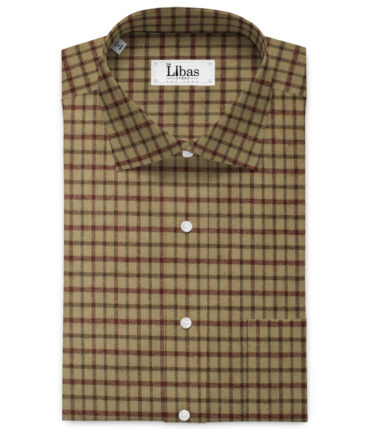 Ocm Men's Acrylic Wool Checks 2.25 Meter Unstitched Shirting Fabric (Beige & Red)