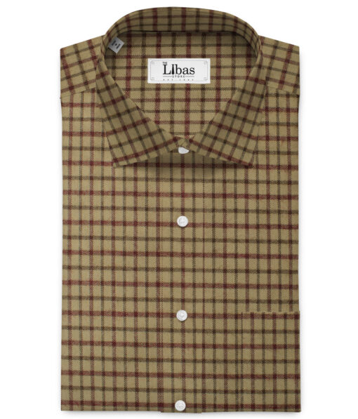 Ocm Men's Acrylic Wool Checks 2.25 Meter Unstitched Shirting Fabric (Beige & Red)