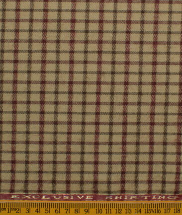 Ocm Men's Acrylic Wool Checks 2.25 Meter Unstitched Shirting Fabric (Beige & Red)