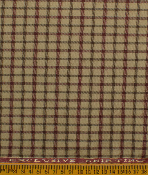 Ocm Men's Acrylic Wool Checks 2.25 Meter Unstitched Shirting Fabric (Beige & Red)
