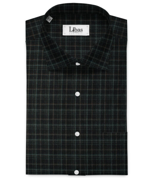 Ocm Men's Acrylic Wool Checks 2.25 Meter Unstitched Shirting Fabric (Black & Grey)