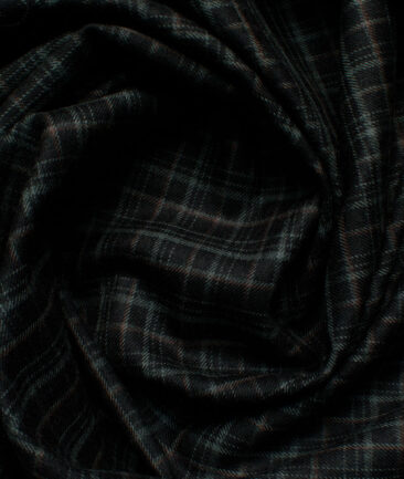 Ocm Men's Acrylic Wool Checks 2.25 Meter Unstitched Shirting Fabric (Black & Grey)