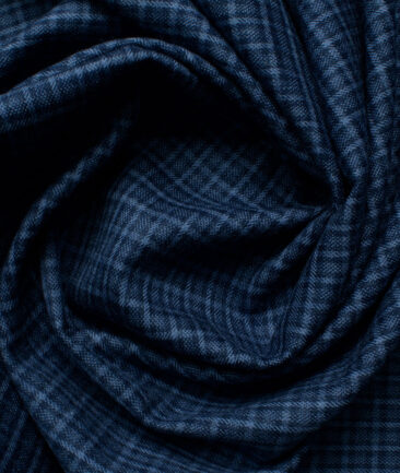 Ocm Men's Acrylic Wool Checks 2.25 Meter Unstitched Shirting Fabric (Blue)