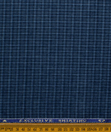 Ocm Men's Acrylic Wool Checks 2.25 Meter Unstitched Shirting Fabric (Blue)
